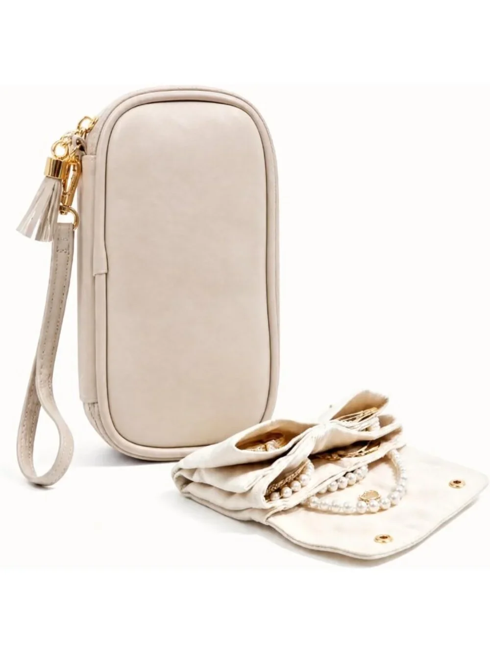 Travel Jewelry Organizer Case, Ultra-Slim Soft Pouch for Accessories - Oatmeal